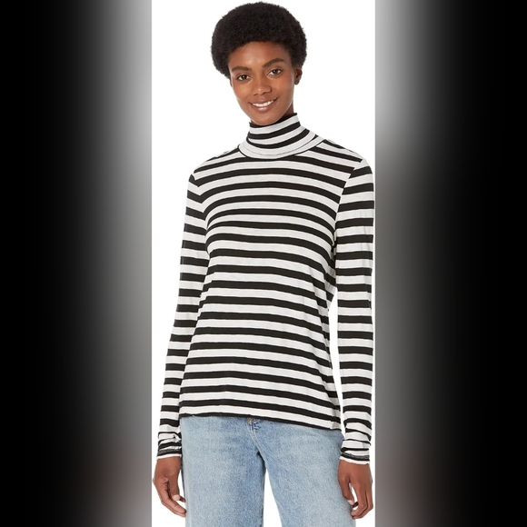 NWT Michael Stars Size XL Black & White Stripe Turtleneck Supima Cotton Basic - Picture 2 of 10